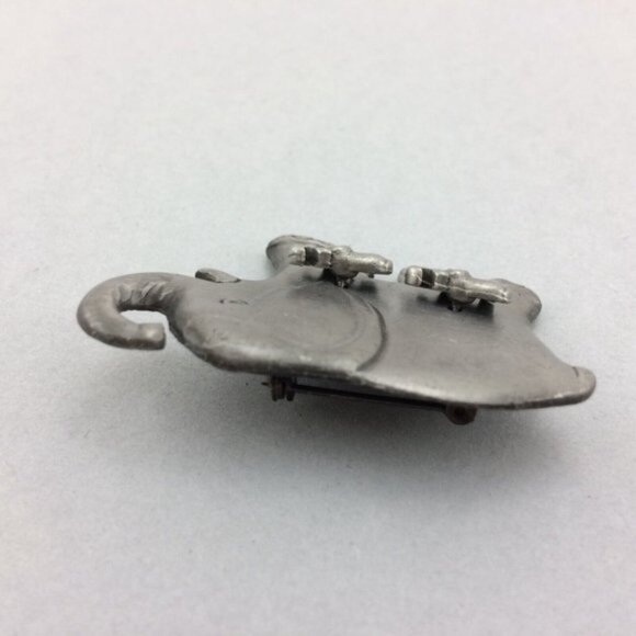 Vintage Pewter Elephant Stud Earrings in Brooch Pin Trunk Up MISSING Items - Picture 5 of 15